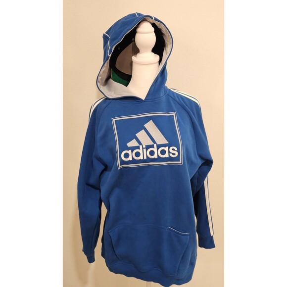 ADIDAS BLUE HOODIE RN#88387 CA# 40312 RARE FRAMED LOGO MENS XL - Picture 1 of 16